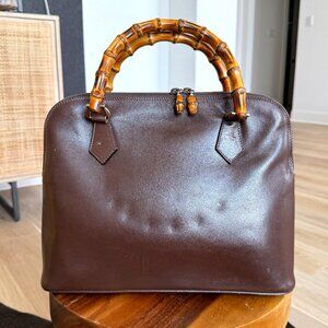 Leather Gucci Bamboo Top Handle Bag